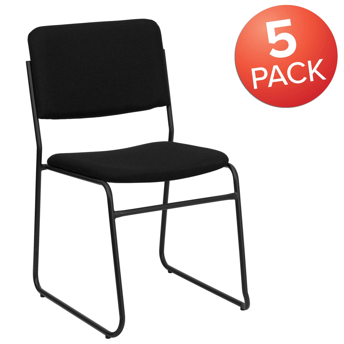 Flash Furniture Hercules Series Adult High-Density Vinyl Sled Base Stack Chairs, Set of 5, Black