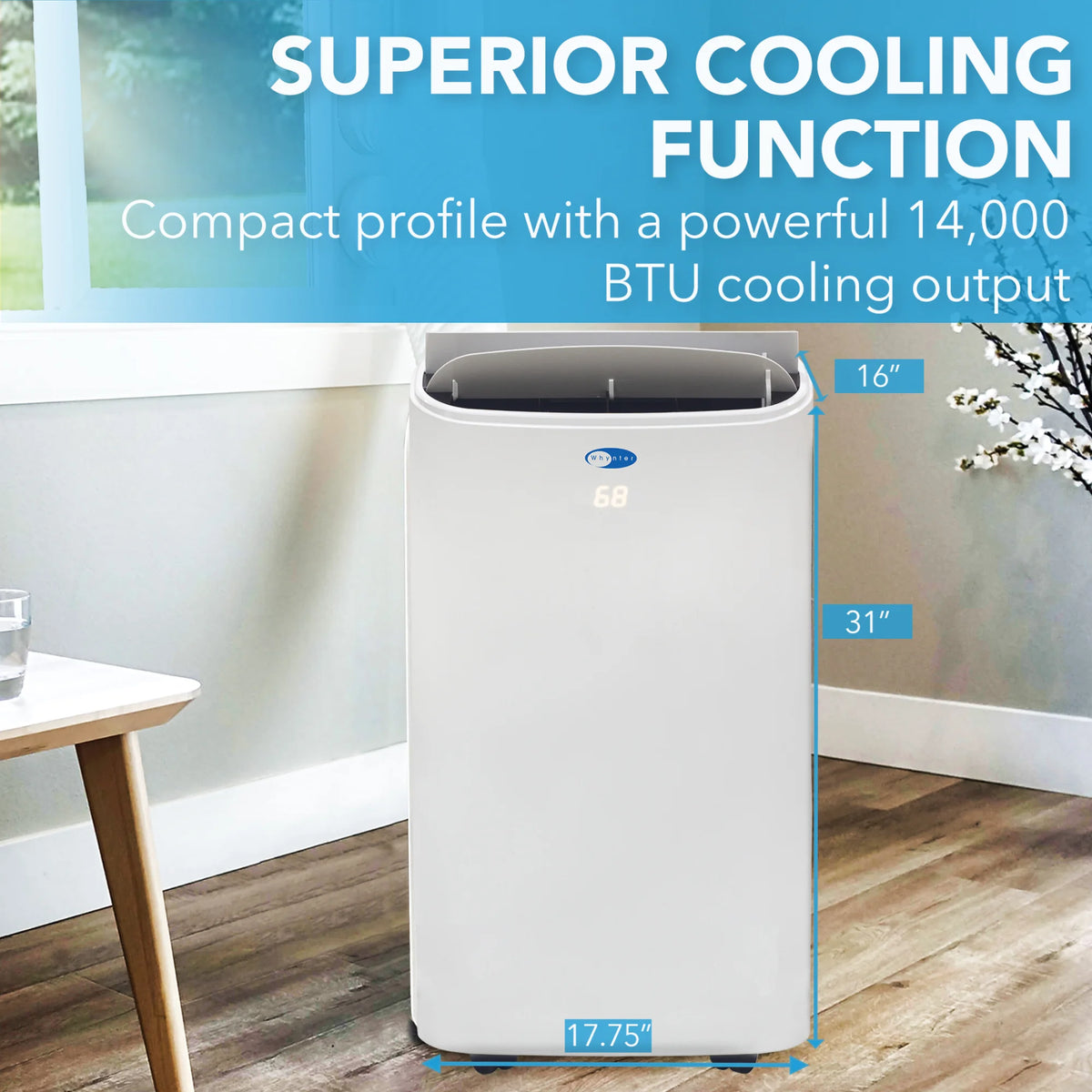 Whynter 14000 BTU Air Conditioner, Dehumidifier, Heater and Fan with HEPA and Carbon Filter for 500 sq ft