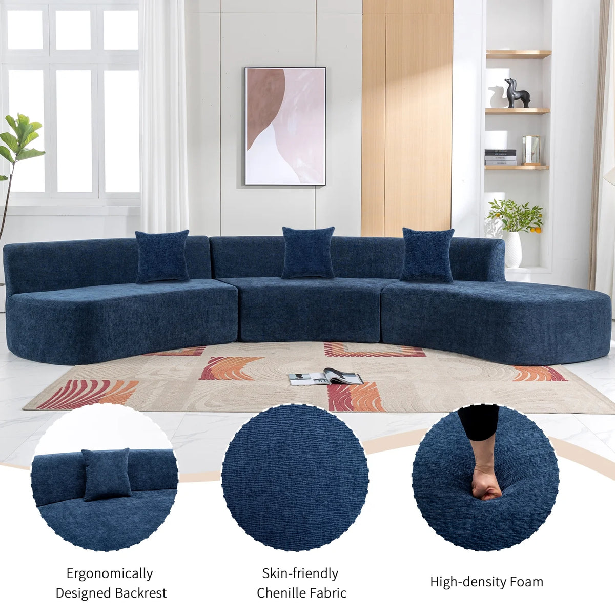 Harper & Bright Designs Modern Curved Floor Sofa Set, Modular Sectional Sponge Couch for Living Room, 2 PC Free Combination No Assembly Foam-Filled Sofa, Beige