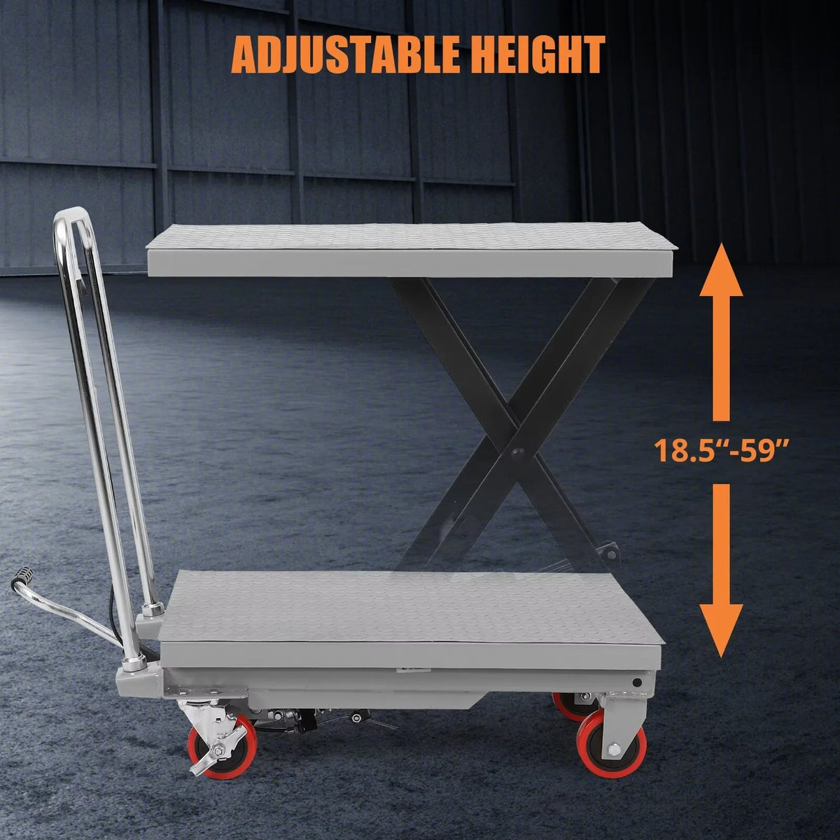 Hydraulic Lift Table Cart, 500lbs Capacity 59" Lifting Height, Single Scissor Lift Table Cart with 4 Wheels and Non-Slip Pad, Manual Elevating Cart for Material Handling Transportation