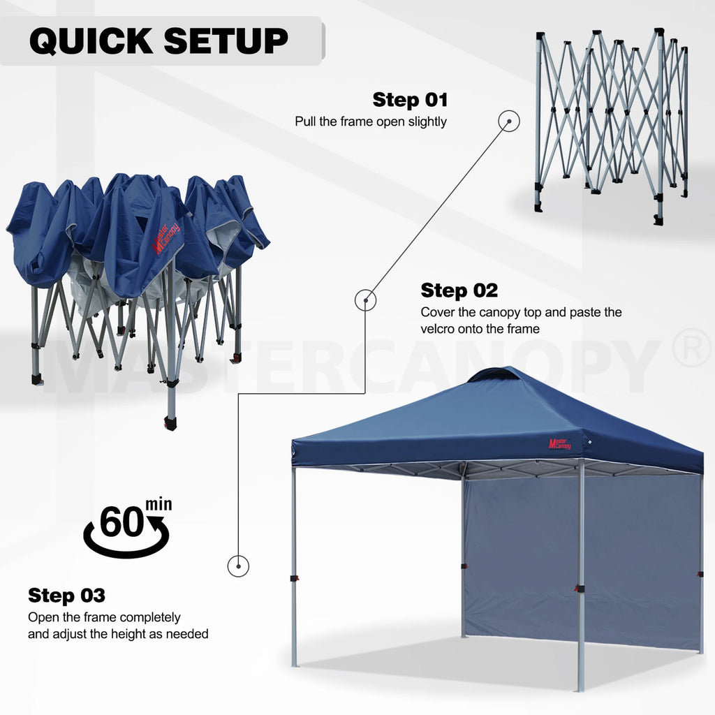 MASTERCANOPY 10' x 10' Easy Pop-up Canopy Tent Outdoor Shade Shelter with 1 Sidewall, White