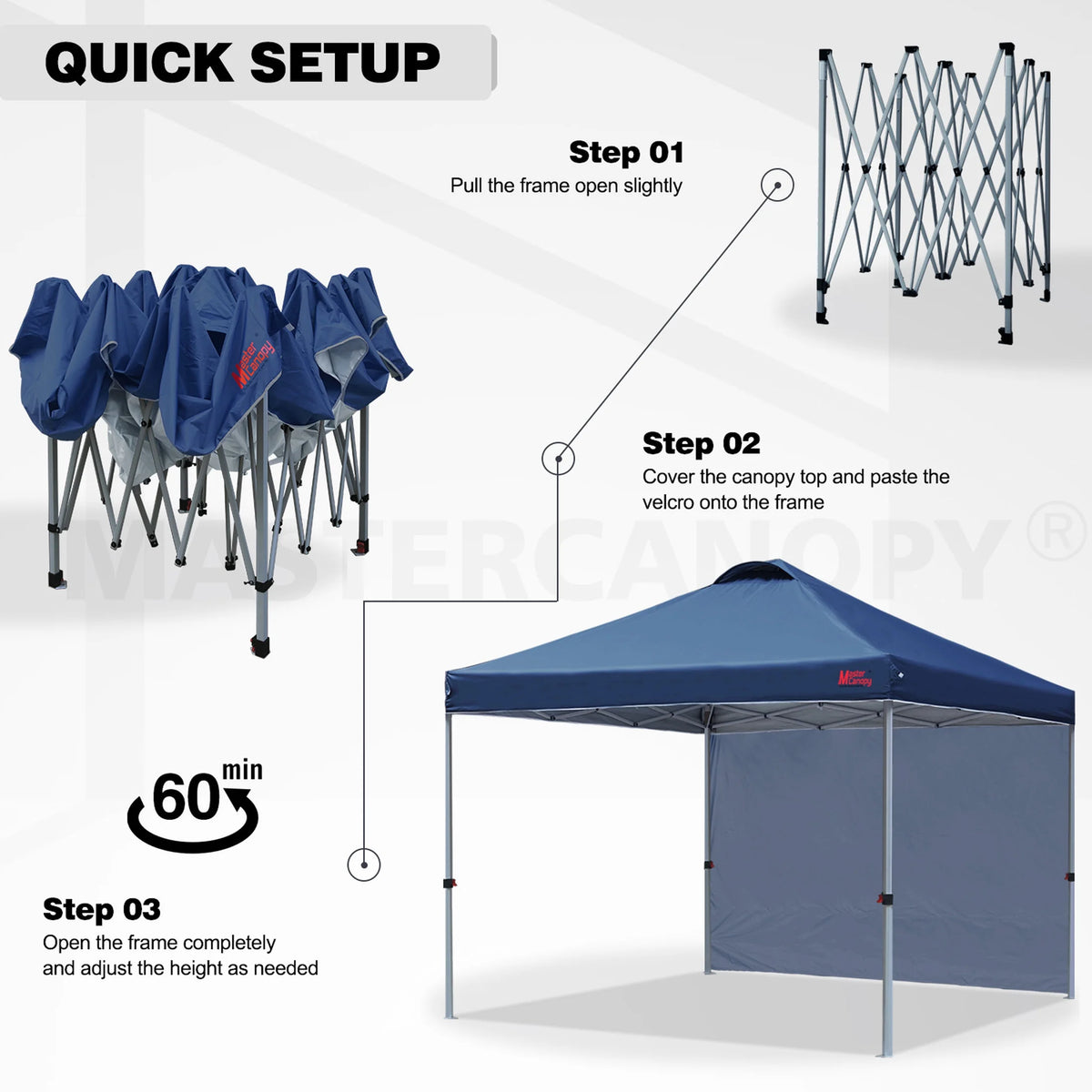 MASTERCANOPY 10' x 10' Easy Pop-up Canopy Tent Outdoor Shade Shelter with 1 Sidewall, White