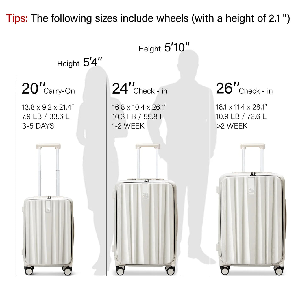 Hanke 20"Carry On Luggage with Wheels, Ivory White
