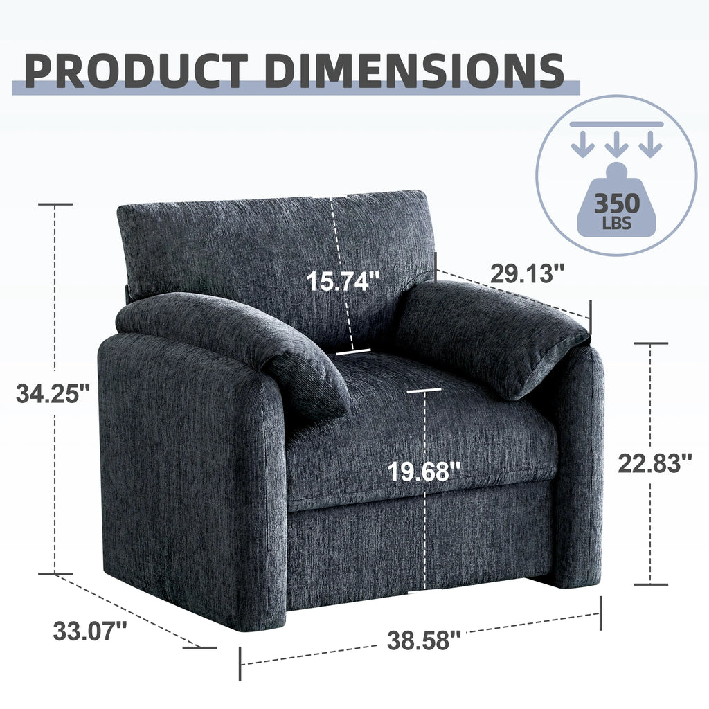 Chenille Oversized Armchair, 38.6" Wide Accent Chairs for Living Room & Bedroom Modern Lounge Chair, Upholstered Mid-Century Reading Chair, Comfy Living Room Chair, Single Sofa Chair, Beige