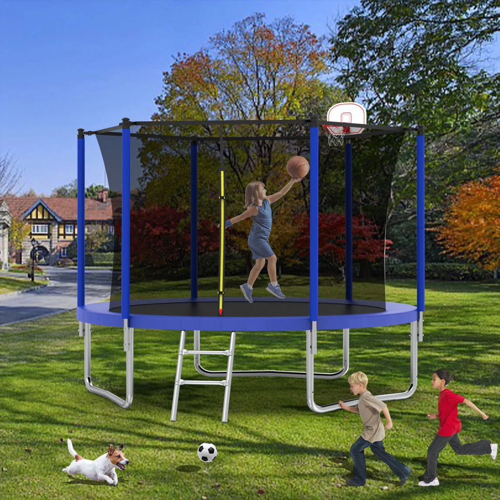 Alvantor 8Ft Kids Trampoline Round Trampolines with Basketball Hoop & Enclosure Net, Age 3-10 Blue