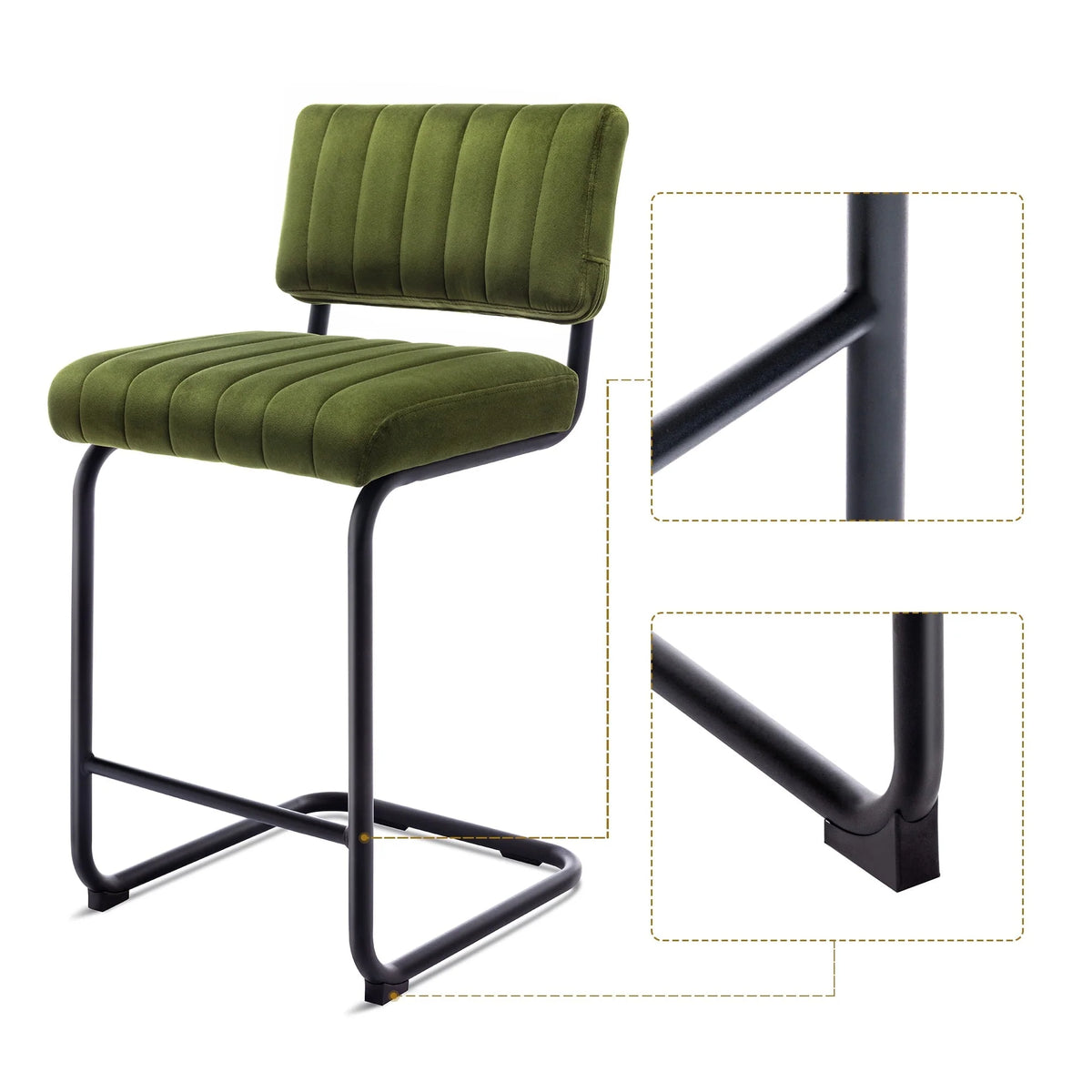 Zesthouse 24" Velvet Counter Stools Set of 2, Modern Counter Height Bar Stools with Back and Black Metal Base, Green