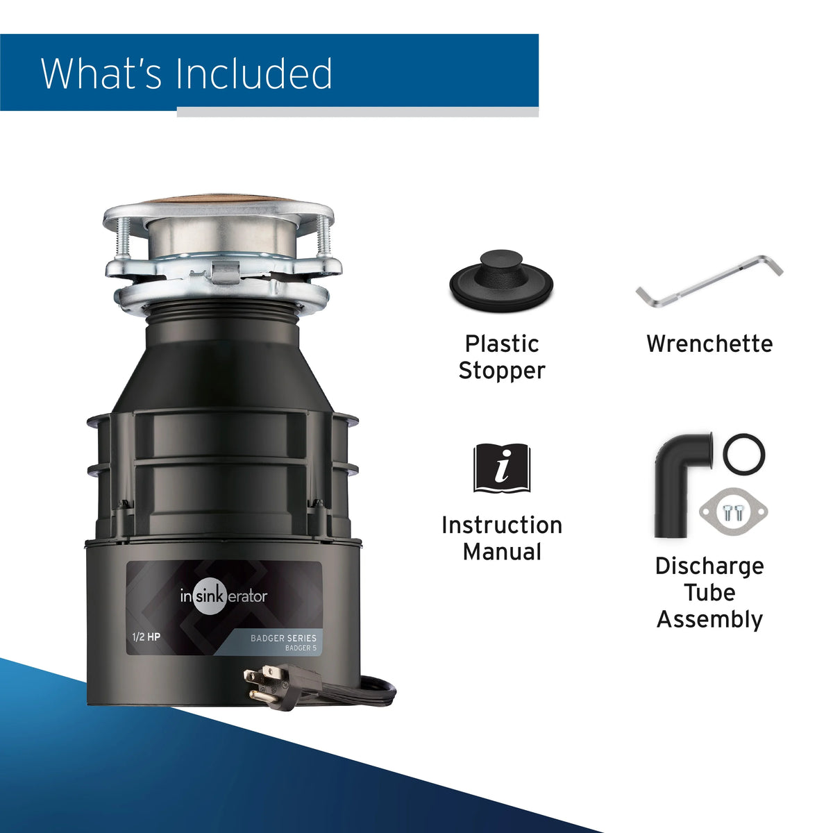 InSinkErator Badger 5 1/2 HP Continuous Feed Garbage Disposal with Power Cord