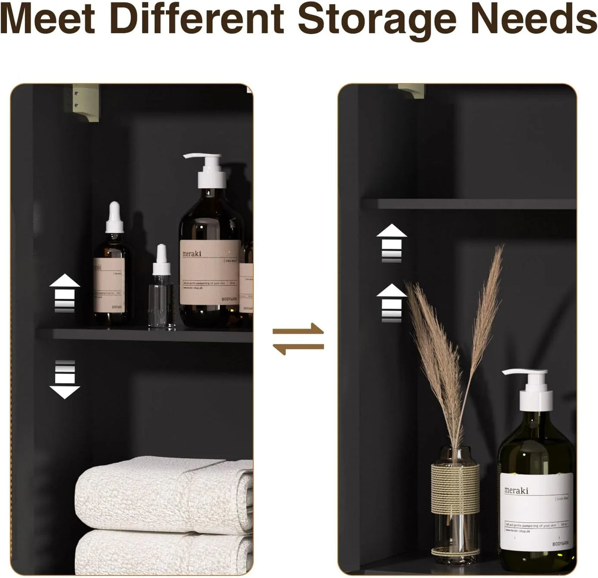 VEANERWOOD Rattan Bathroom Wall Storage Cabinet with Double Doors and Adjustable Shelves, Medicine Wall Storage Cabinet for Kitchen, Toilet, Bathroom