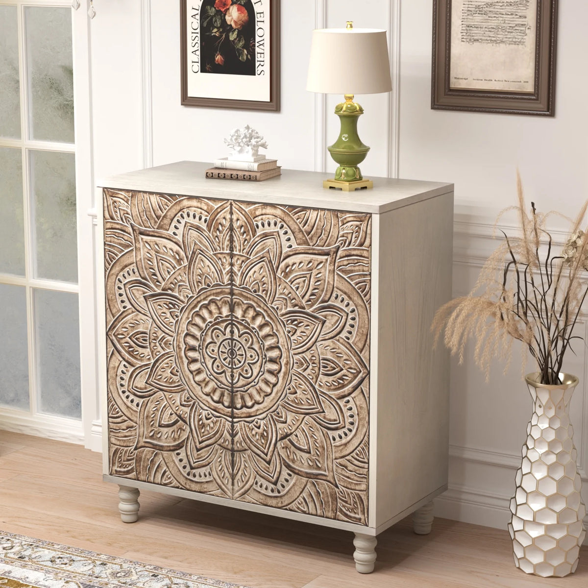 COSIEST Vintage Sideboard Cabinet, Farmhouse Buffet with Adjustable Shelf for Kitchen, Dining Room, Living Room