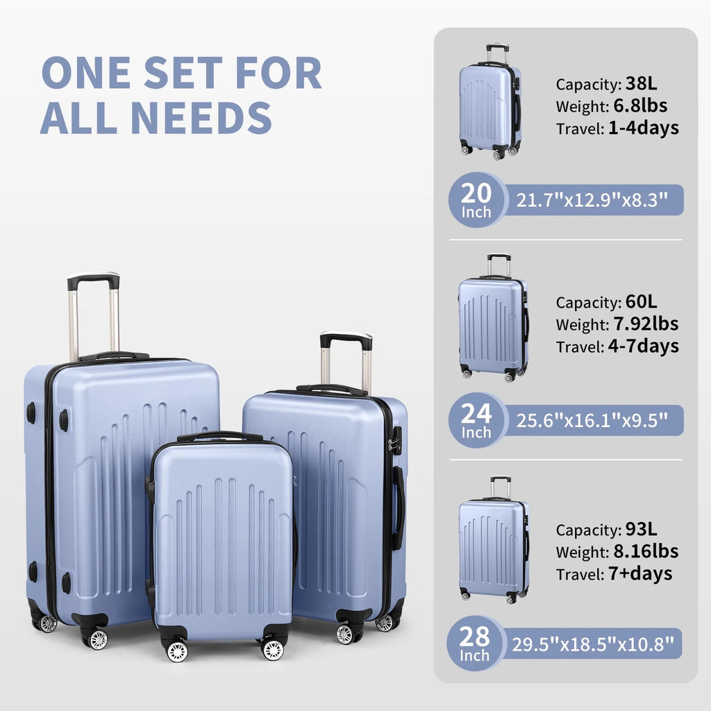 Zimtown 3 Piece Nested Spinner Suitcase Luggage Set With TSA Lock Royal Blue