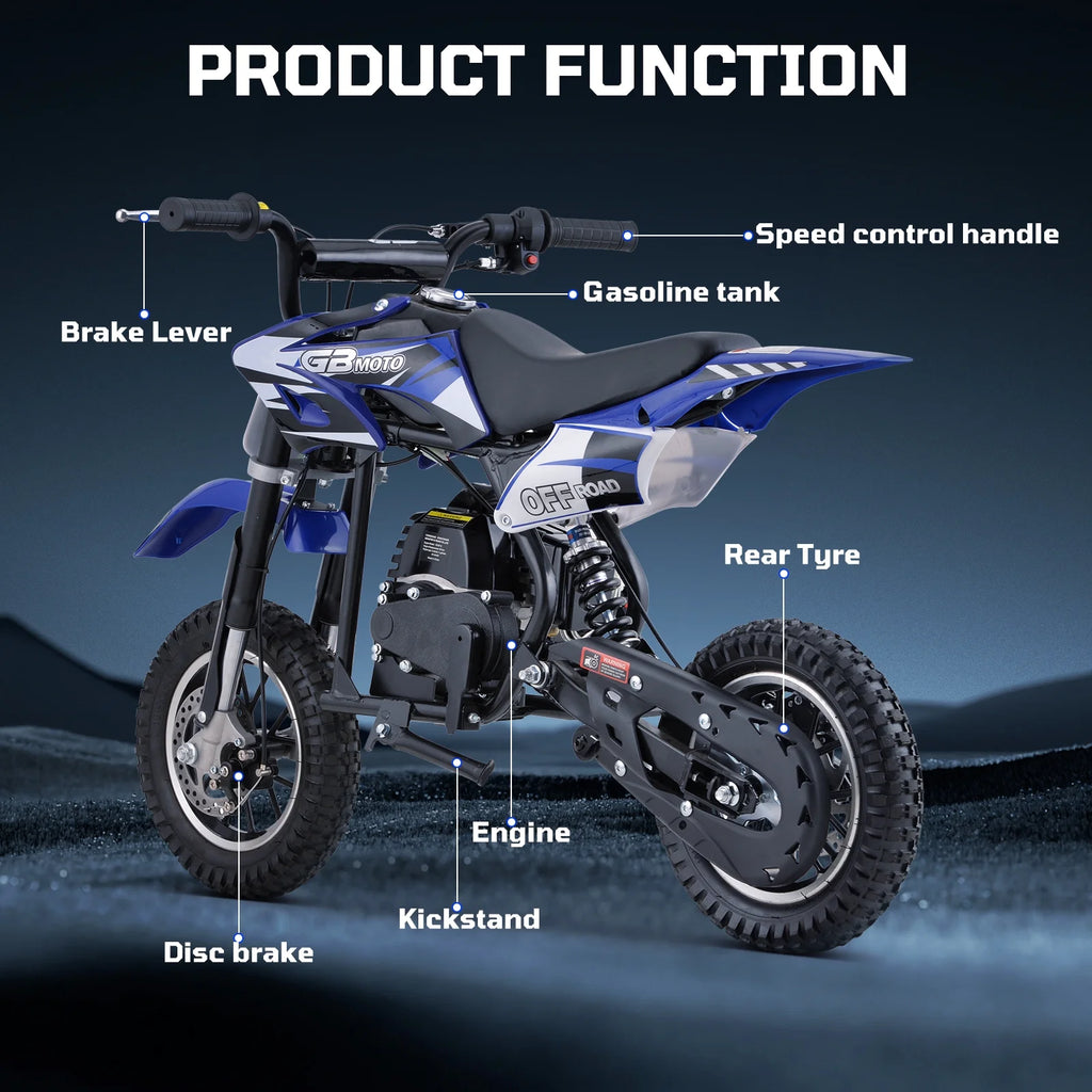 49cc Dirt Bike for Kids, Tcdjtc Gas Dirt Bike with 27 Miles Max Range, Kids Dirt Bike with 18 MPH Max Speed, Gas Powered Dirt Bike with 132 LBS Capacity, Mini Motorcycles for Kids, Gas Mini Bike