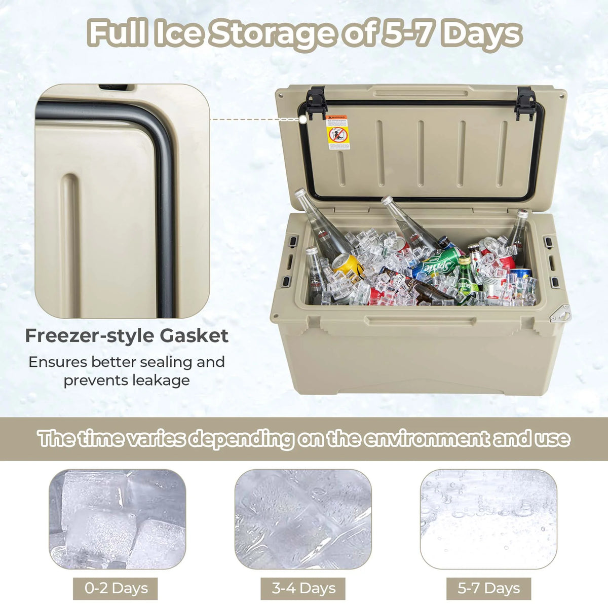 Costway 50 QT Rotomolded Cooler Portable Ice Chest Ice Retention for 5-7 Days Tan