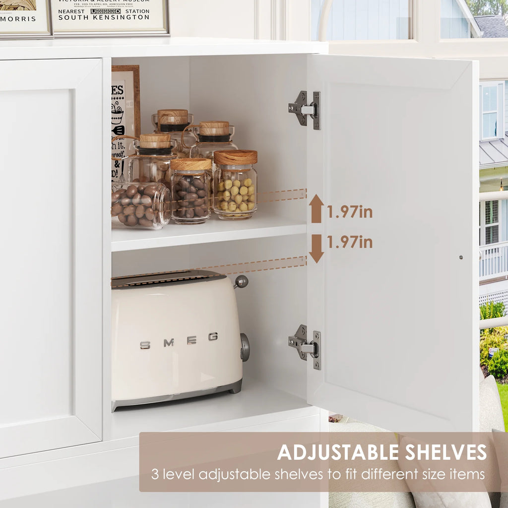 Homfa 72" Tall Kitchen Pantry with Microwave Shelf, Freestanding Kitchen Cupboard, Floor Cabinet for Dining Room, White