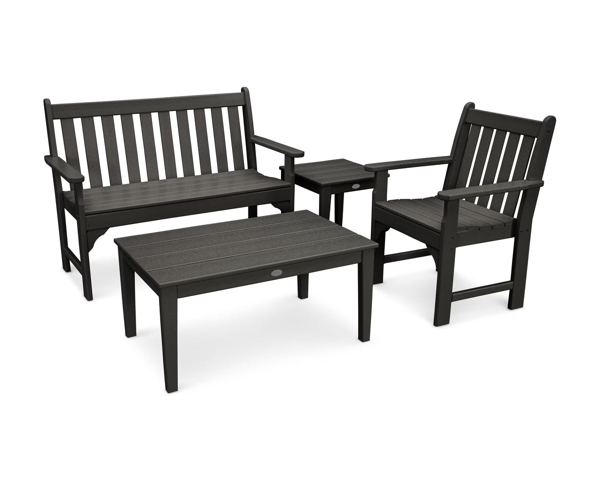 POLYWOOD Vineyard 4-Piece Bench Seating Set in Slate Grey