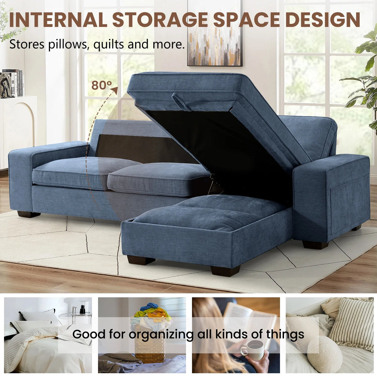 ASHOMELI 99'' Convertible Sectional Sofa,L Shaped Couch,Multi-Functional Reversible Sofa with USB and Type-C Charging Ports, Storage Space, Breathable Fabric