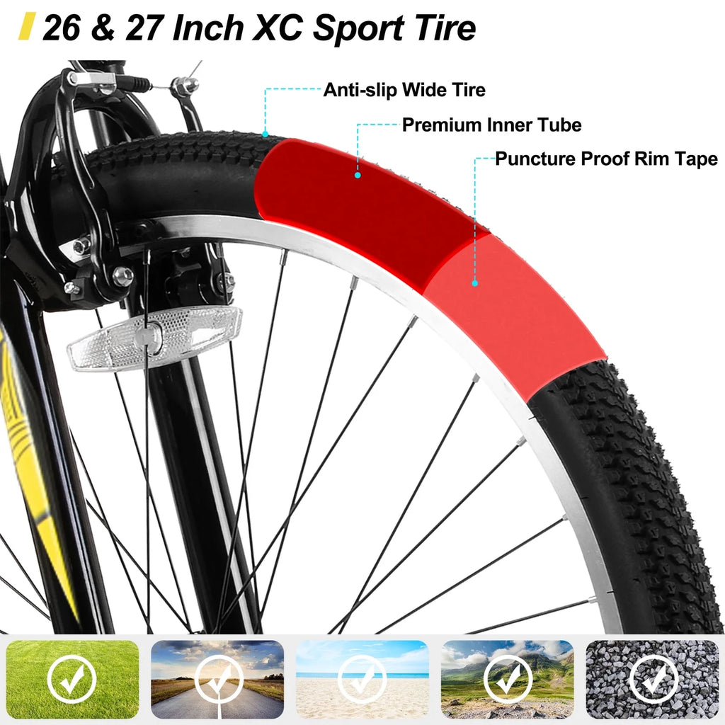 Hiland 26 27.5 29 Inch Mountain Bike, Mens Womens MTB with 21 Speeds, High-Tensile Steel Frame, V Brake, Hardtail Bicycle for Adults