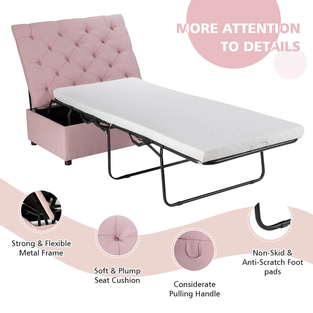 Costway Modern Solid Wood Folding Beds with Ottoman, Grey
