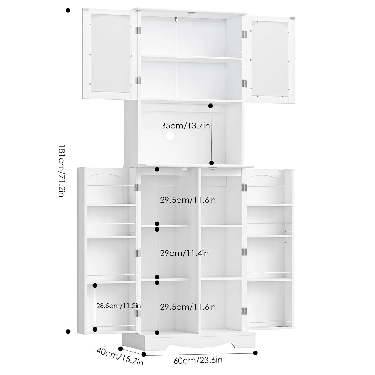 Homfa 71''  4 Doors Kitchen Pantry Cabinet, Tall Pantry Storage Cabinet with Adjustable Shelves, Microwave Cabinet for Dining Room, White