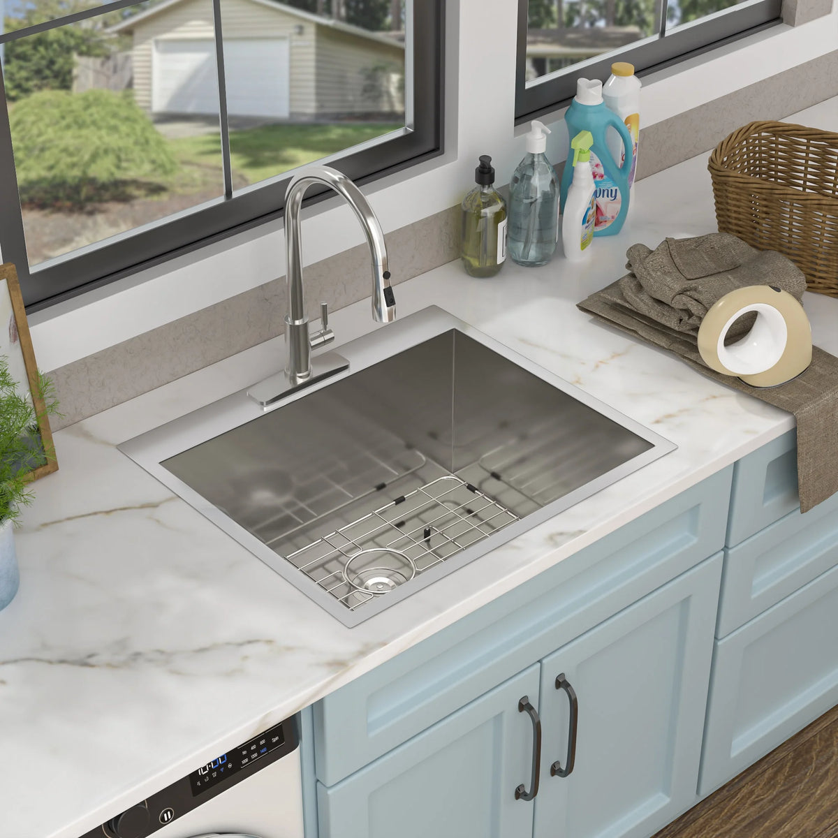 22 Laundry Sink Drop In - Fulorni 22"x22" Laundry Utility Sink Drop In Topmount 16 Gauge Stainless Steel 12 Inch Deep Single Bowl Above Counter Square Utility Laundry Room Sink Basin