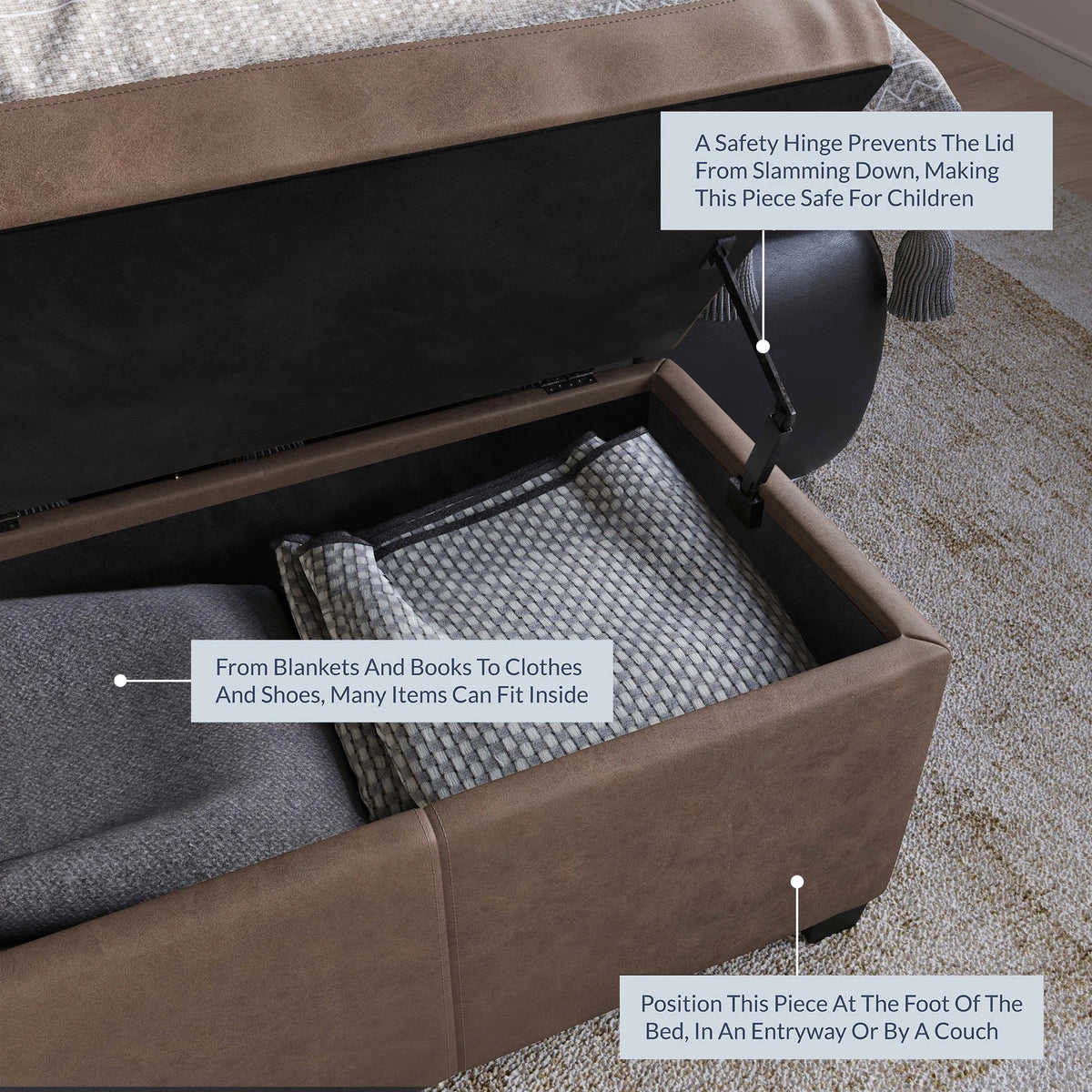 BELLEZE Storage Ottoman Bench Footstool - Amherst (Beige)