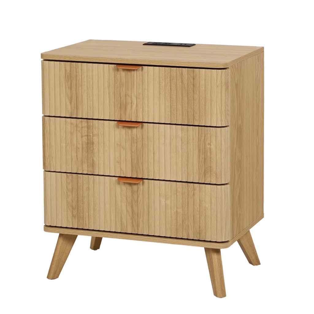 YOCWO Fluted Nightstand for Bedroom Set of 2 , Wood Bedside Table Set of 2 with Drawers, Black