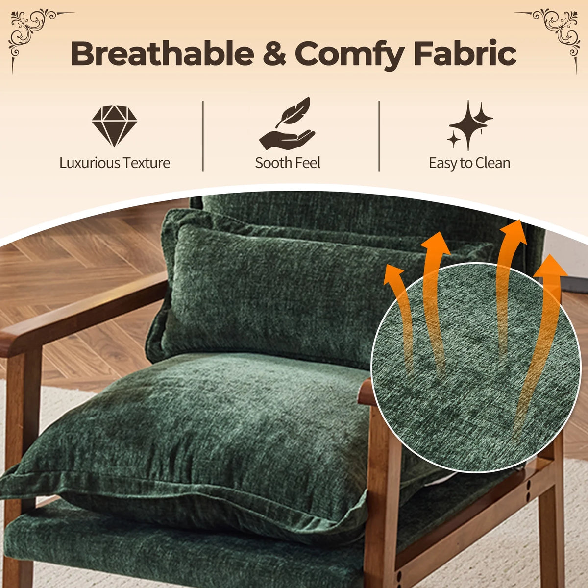 Ktaxon Chenille Accent Chair, Solid Wood Armrests Armchair, Metal Frame for Stability, Single Sofa with Comfortable Cushions and Lumbar Pillow Beige