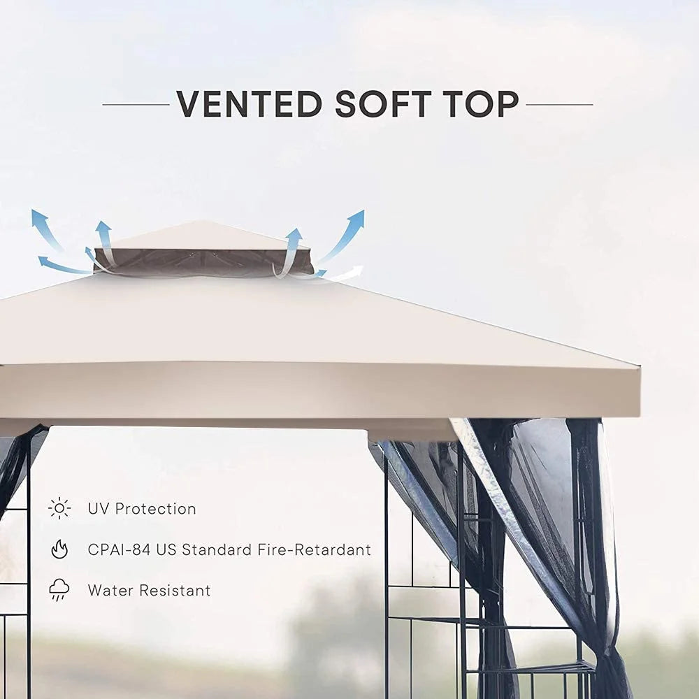 SIMENMAX 10x13 Ft Patio Gazebo,Outdoor Gazebo Canopy with Mosquito Netting and Curtains,Sturdy Soft Top Gazebo