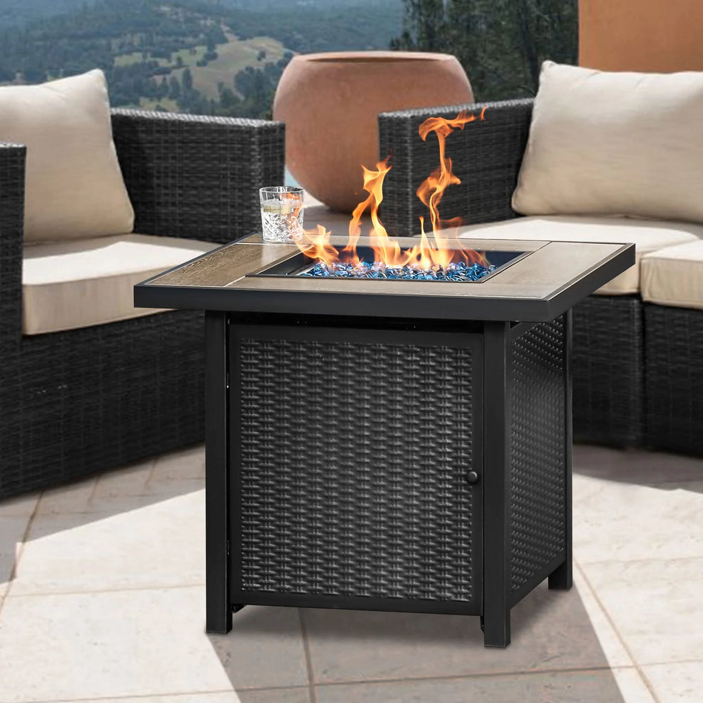 Bali Outdoors 28" Gas Fire Pit Table,  Steel Tabletop Fire Pit Patio Furniture Table, Black
