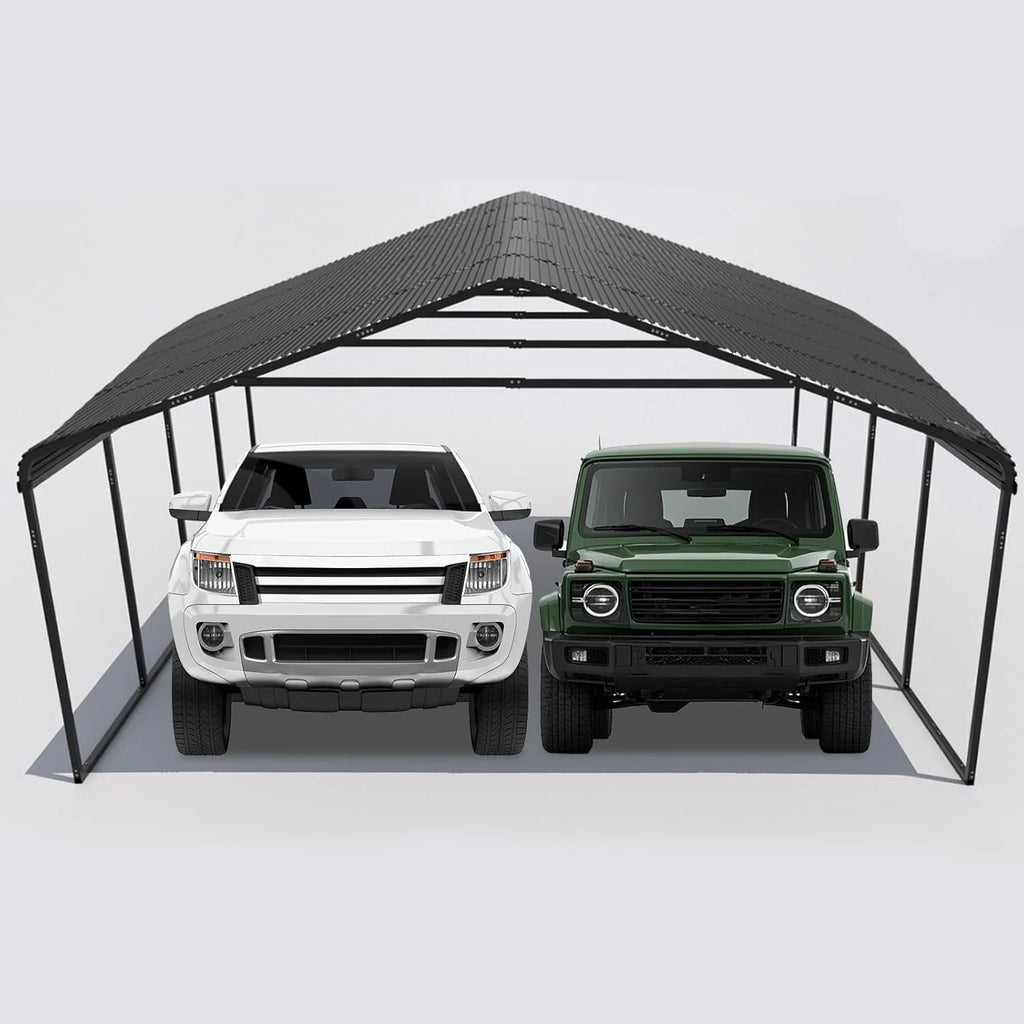 10x20 ft Portable Garage Heavy-Duty Metal Carport Canopy Kit，All-Weather Shelter with Reinforced Galvanized Steel Frame，for RV, Truck, Boat & 1 Cars Storage，Multi-Use Party Tent