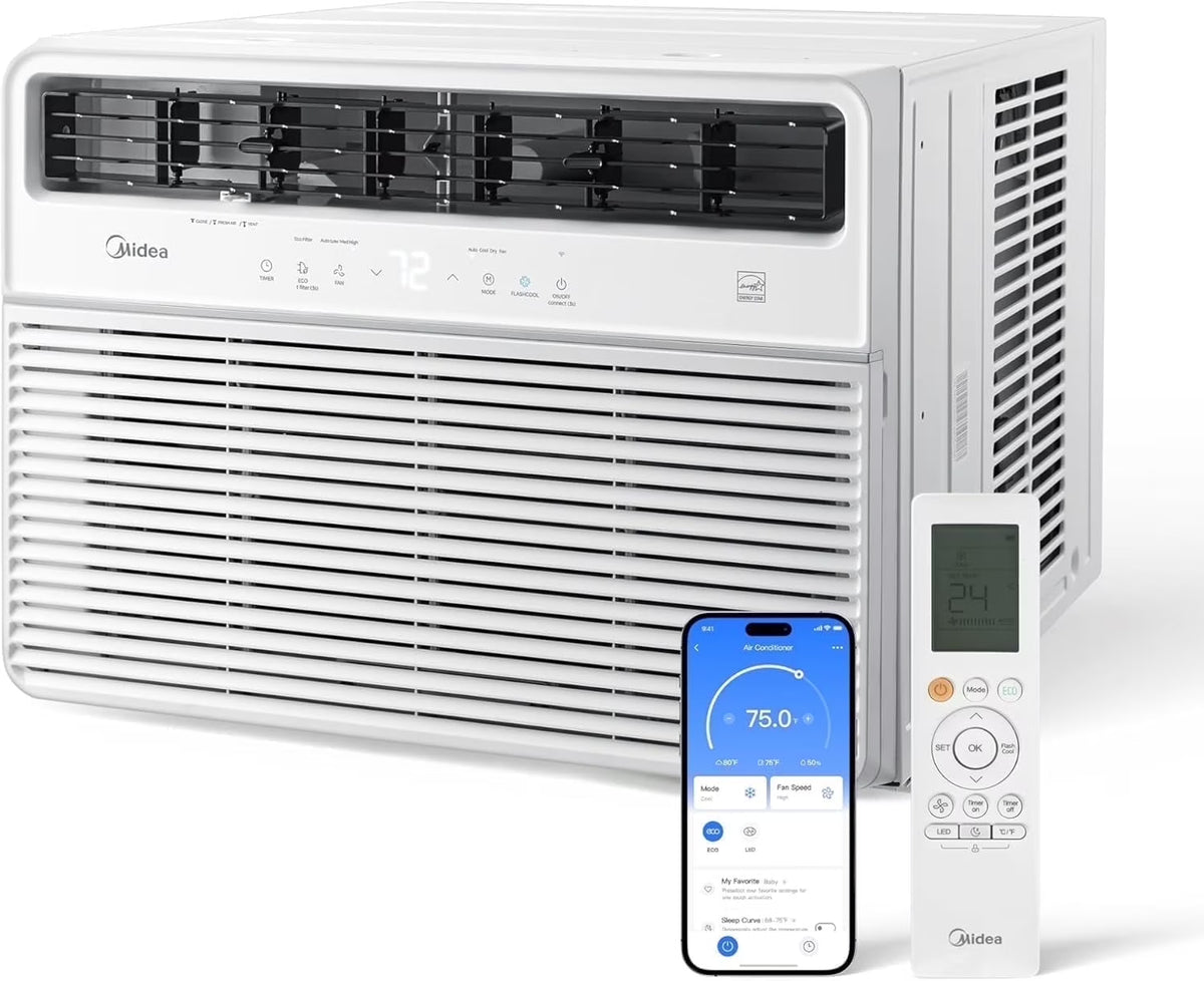 Midea MAW14S1VWT-T 14,000 BTU Smart Inverter Window AC Unit w/ APP, Remote, Cools up to 700 Sq Ft, White