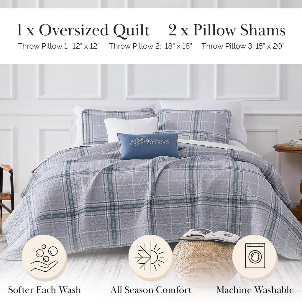 Southshore Fine LinensOversized 5-Piece Twin / Twin XL Quilt Bedding Set with two matching shams and three decorative throw pillows, oversized Paisley farmhouse bedspread Pure Melody Aqua