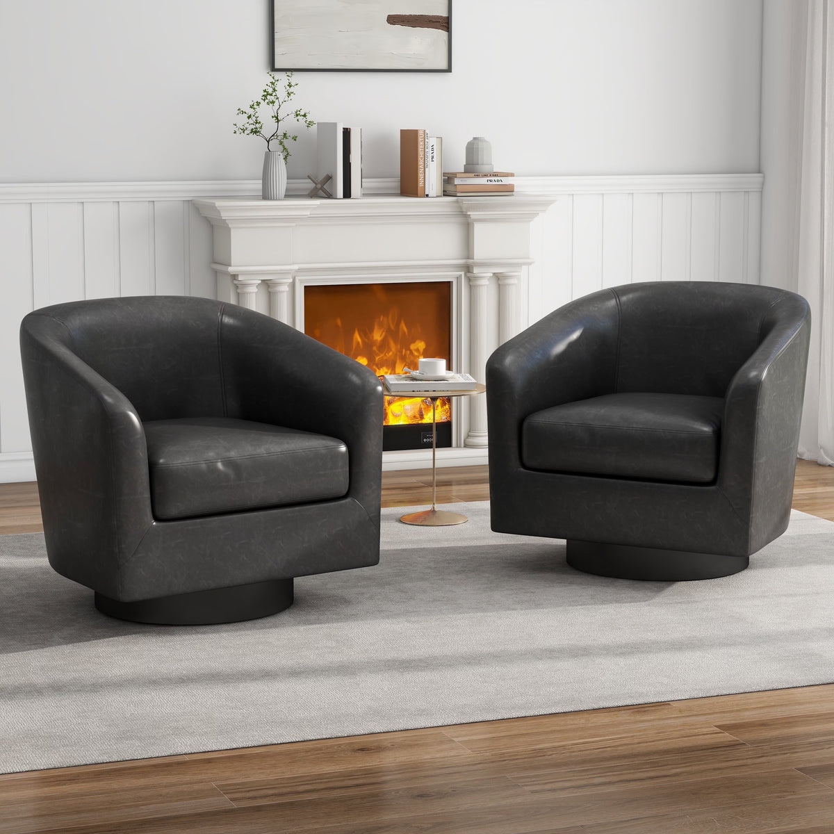 DREAMSIDEA Swivel Barrel Accent Chair for Living Room, Modern Upholstered Round Club Armchair-Cream