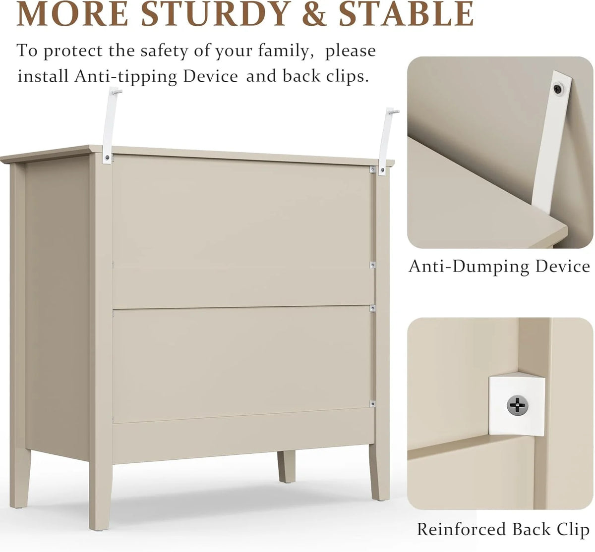 Heynemo Beige 6 Drawer Dresser, Fluted Modern Wood Chest