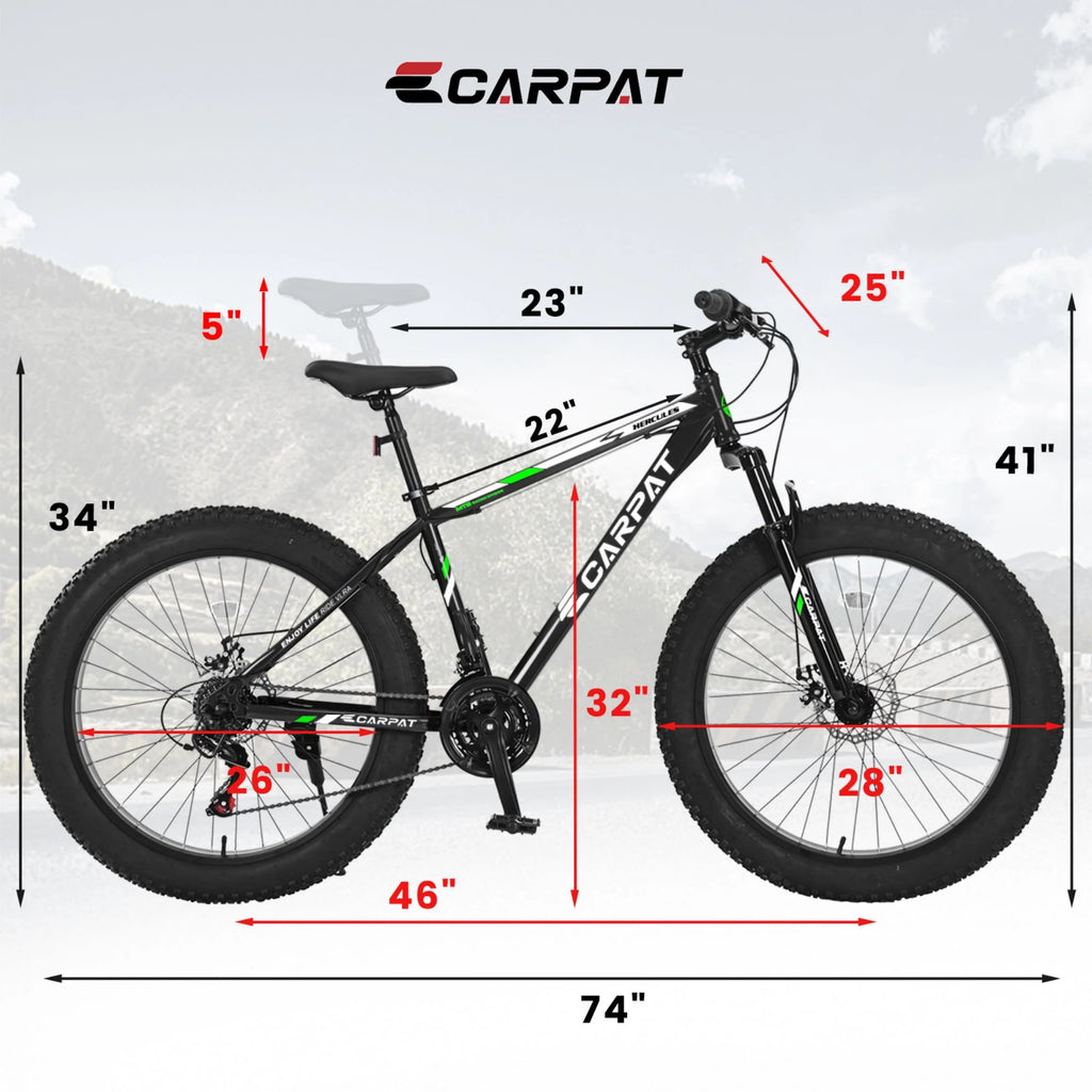 26-Inch Fat Tire Bike for Adults/Teens, Shimano 21-Speed Mountain Trail Bike with Dual Disc Brakes-Black