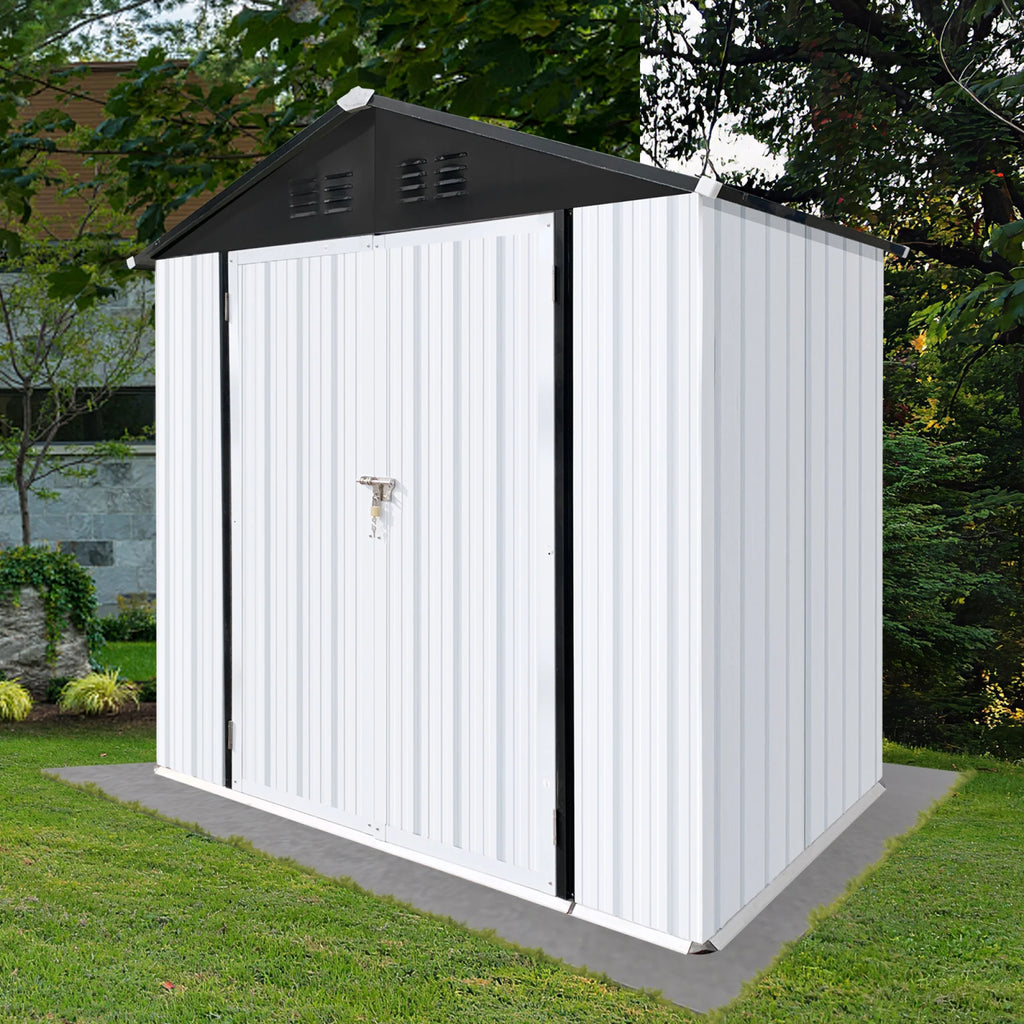 Outdoor Storage Garden Sheds 6FTx4FT Apex Roof Lockable Doors for Backyard White+Yellow