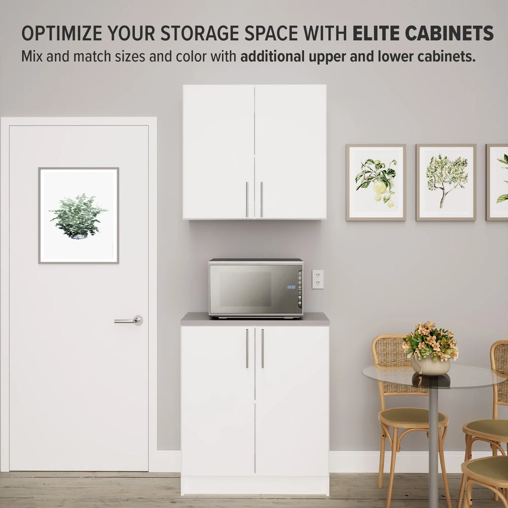 Prepac Elite Home Storage White Base Cabinet with Melamine Countertop