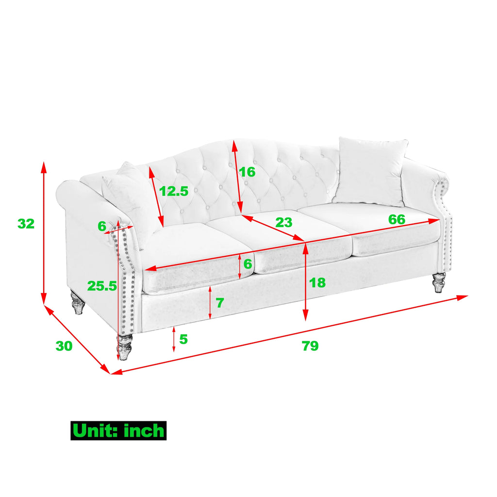 Chesterfield Upholstered Velvet Sofa, 3 Seater Button Tufted Couch with Nailhead Arms for Living Room Bedroom Office Apartment