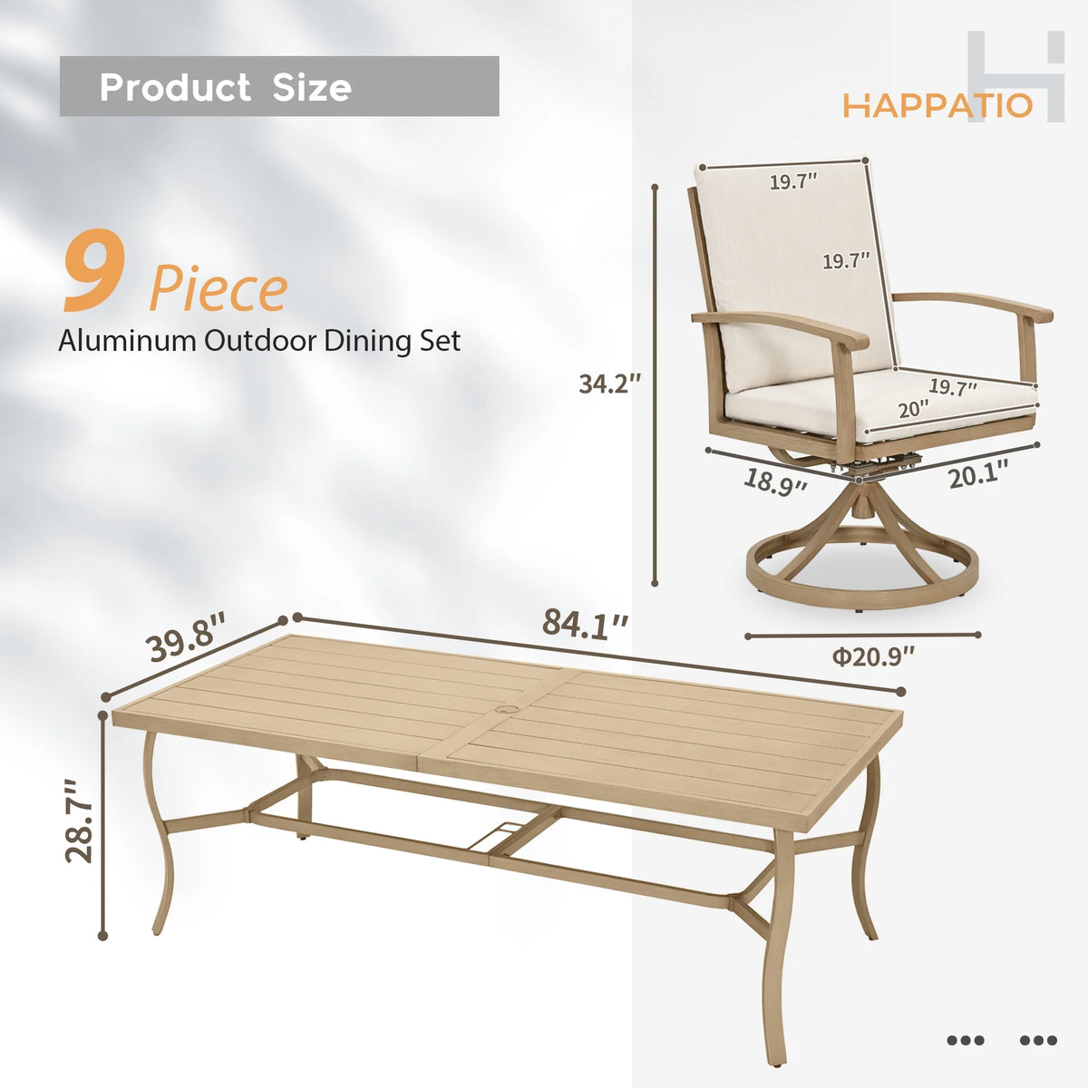 HAPPATIO 7 Piece Patio Dining Set, Aluminum Outdoor Dining Set for 6, Aluminum Dining Table and Chairs Set, Patio Dining Furniture with Aluminum Table, Chairs and Washable Cushions (Gray)