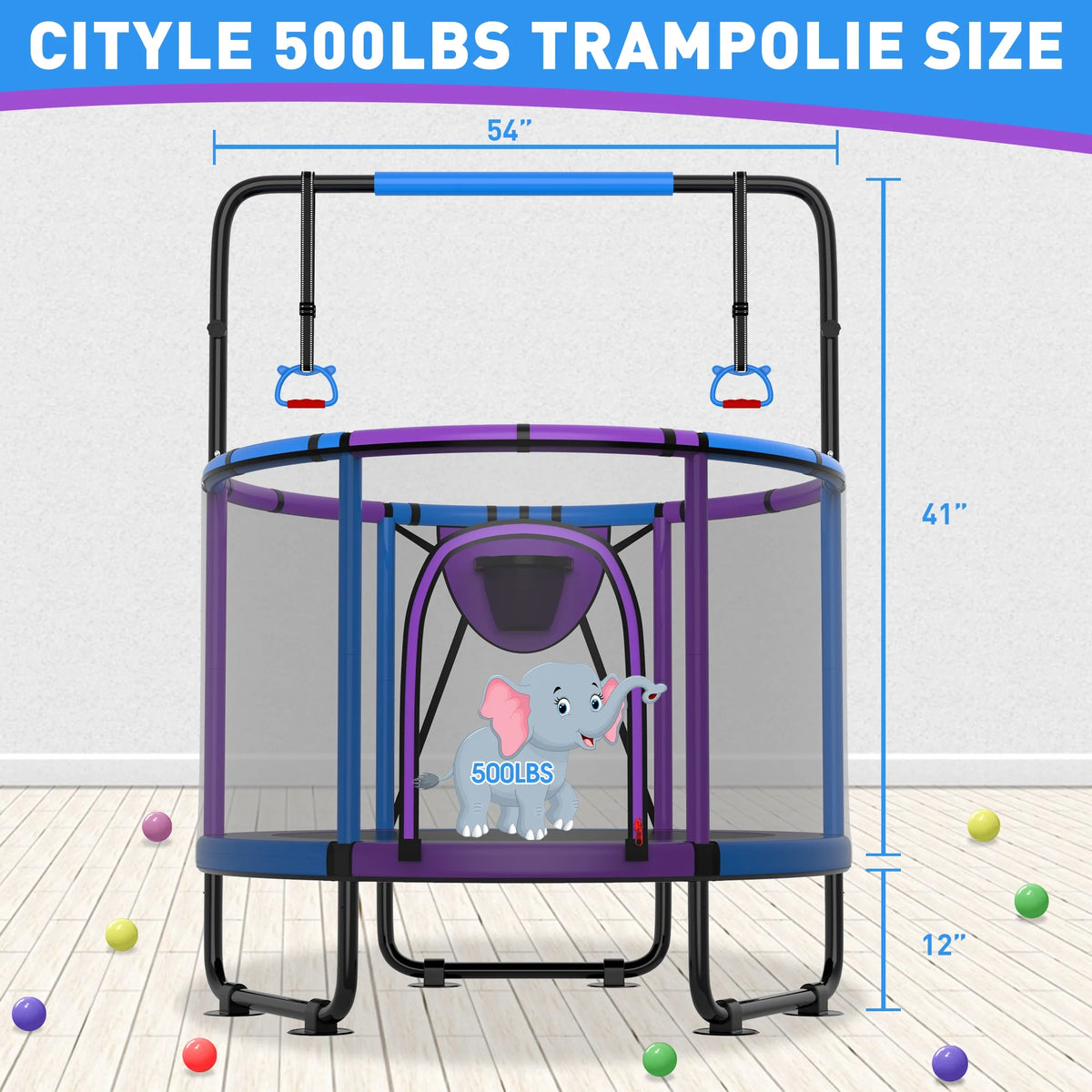 CITYLE Trampoline for Kids 600LBS 60'' 5FT Toddler Trampoline Indoor Outdoor with Basketball Hoop, Swing, Adjustable Bar, Mini Small Trampoline with Enclosure, Gifts for Toddlers, Boys & Girls