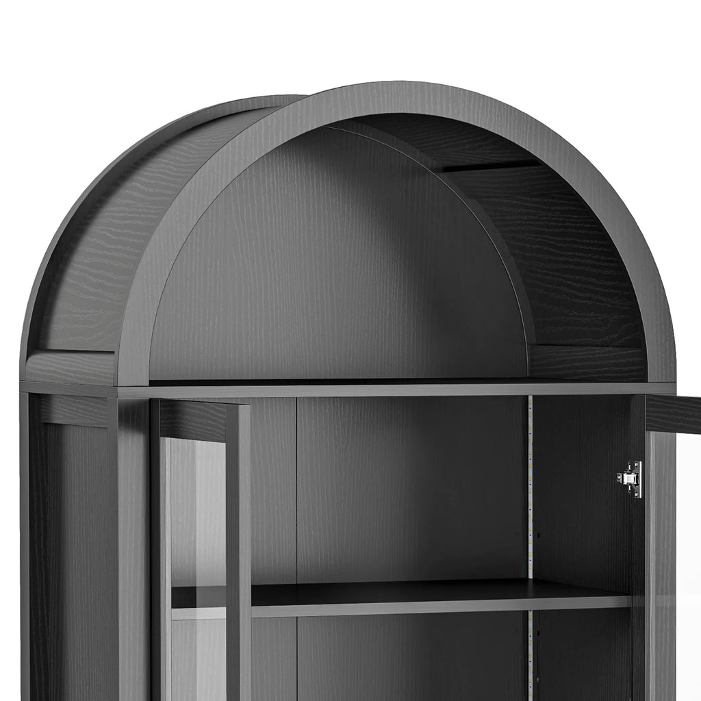 Craftian Arched Kitchen Pantry Storage Cabinet with LED Lights & Glass Doors, Display Cabinet, Natural