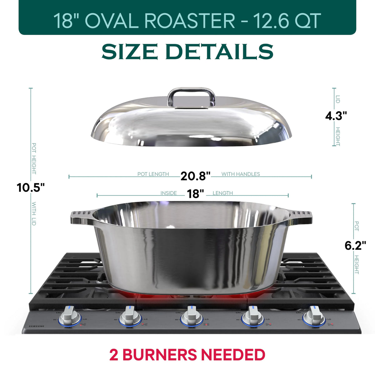 MAGNAWARE 5qt Lightweight Cast Aluminum Oval Dutch Oven, Silver