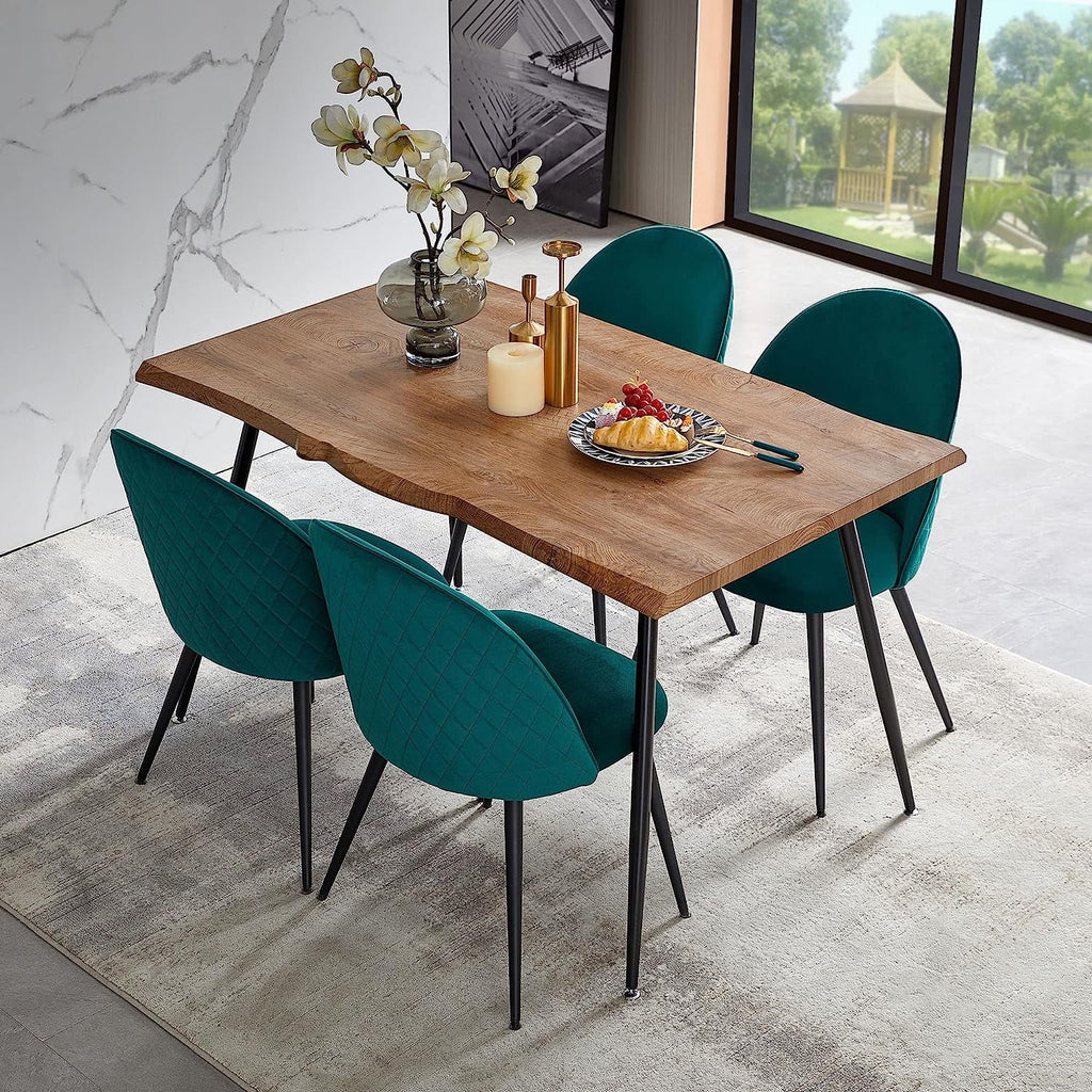 NORDICANA Dining Table Set for 4,Stylish Table with Strong Metal Legs & Modern Dining Chair Armlss Beautiful Home Chair Indoor Velvet Accent Chair with High Back Design,Perfect for Dining Room