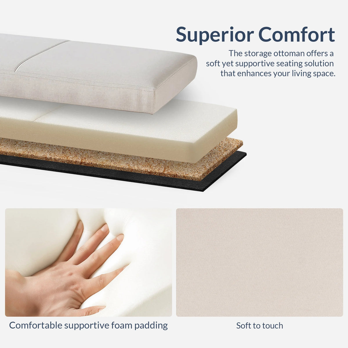 BELLEZE Storage Ottoman Bench Footstool - Amherst (Beige)