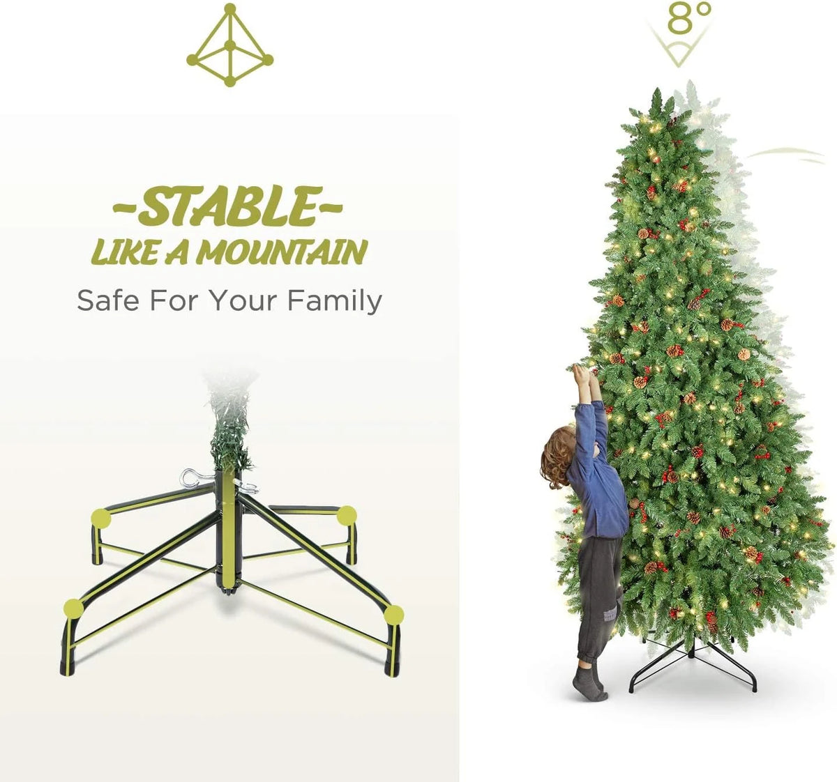 Jostyle 4.5FT Pre-Lit Christmas Tree, Decorated with 300 Clear Lights and Realistic 516 Thicken Tips