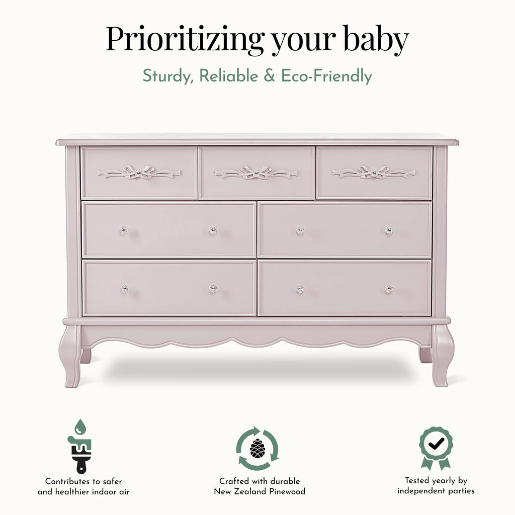 Evolur Aurora 7-Drawer Double Dresser in Ivory Lace, Spacious Drawers