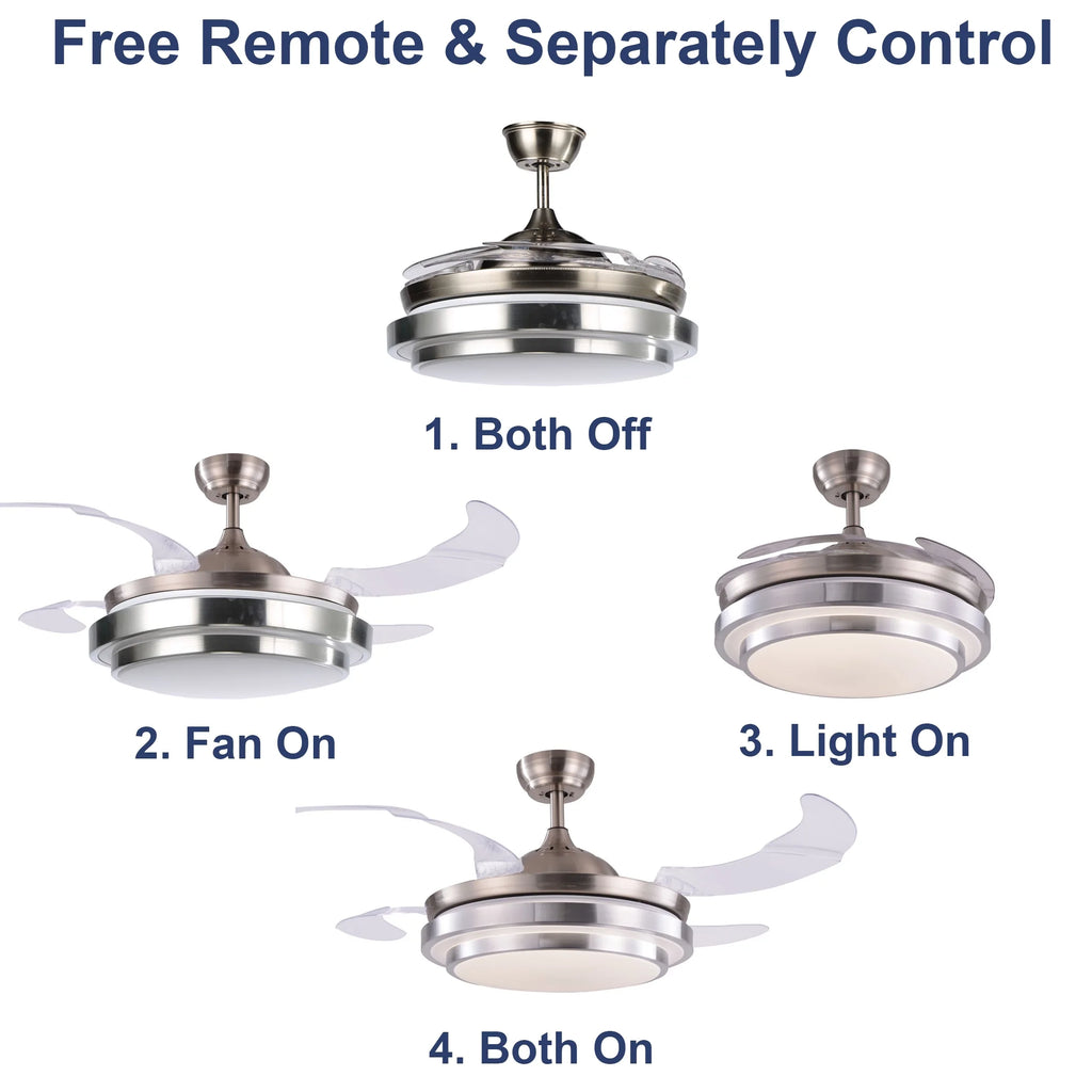42" Retractable LED Ceiling Fan with Remote Control and Light Kit Included