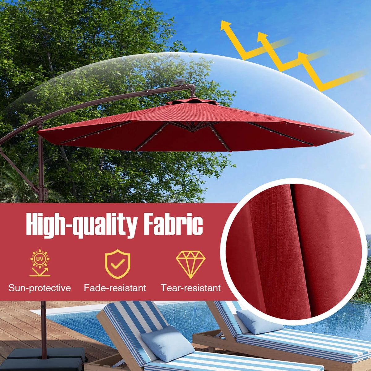 Costway 98.40" Navy Cantilever Patio Umbrella, Base-Included
