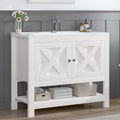 DreamCurship Bathroom Vanity with Sink Combo, 35'' Bathroom Storage Cabinet with Storage, Farmhouse Bathroom Vanity Cabinet with 2 Doors and Open Shelf, White