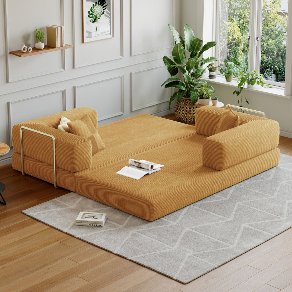 Convertible Sleeper Sofa Bed,Compressed Floor Boneless Couch,Modular Modern Corduroy Sofa for Living Room Bedroom -with Fixed-Shape Frame and Support Armrest,Easy Assembly(Green)