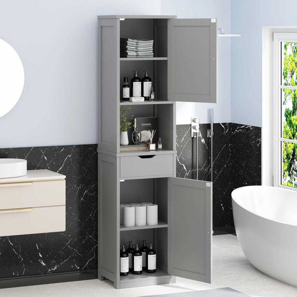 Walsunny Bathroom Storage Cabinet 64" Tall Wooden Kitchen Cupboard Pantry Cabinet with Doors Shelves Drawer Black